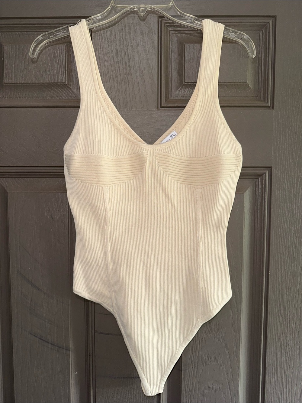 emory park Ribbed V-Neck Bodysuit in Cream